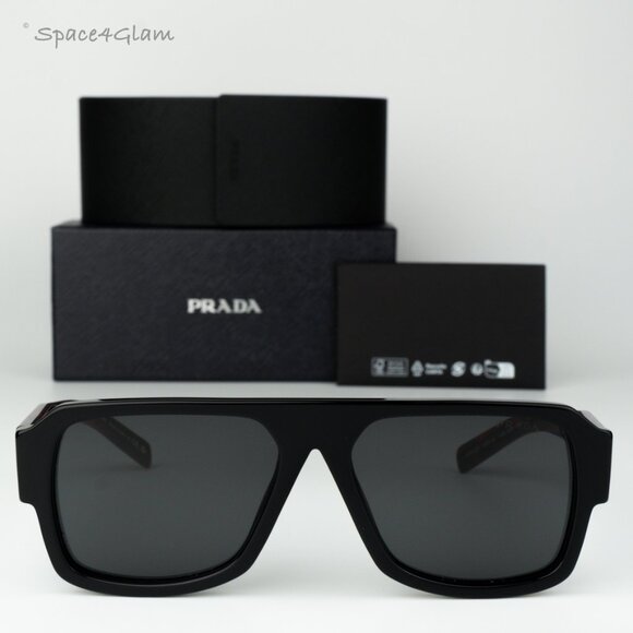 BRAND NEW Prada Men Sunglasses Black Dark Grey Pilot PR22YS 1AB5S0 - Picture 1 of 9